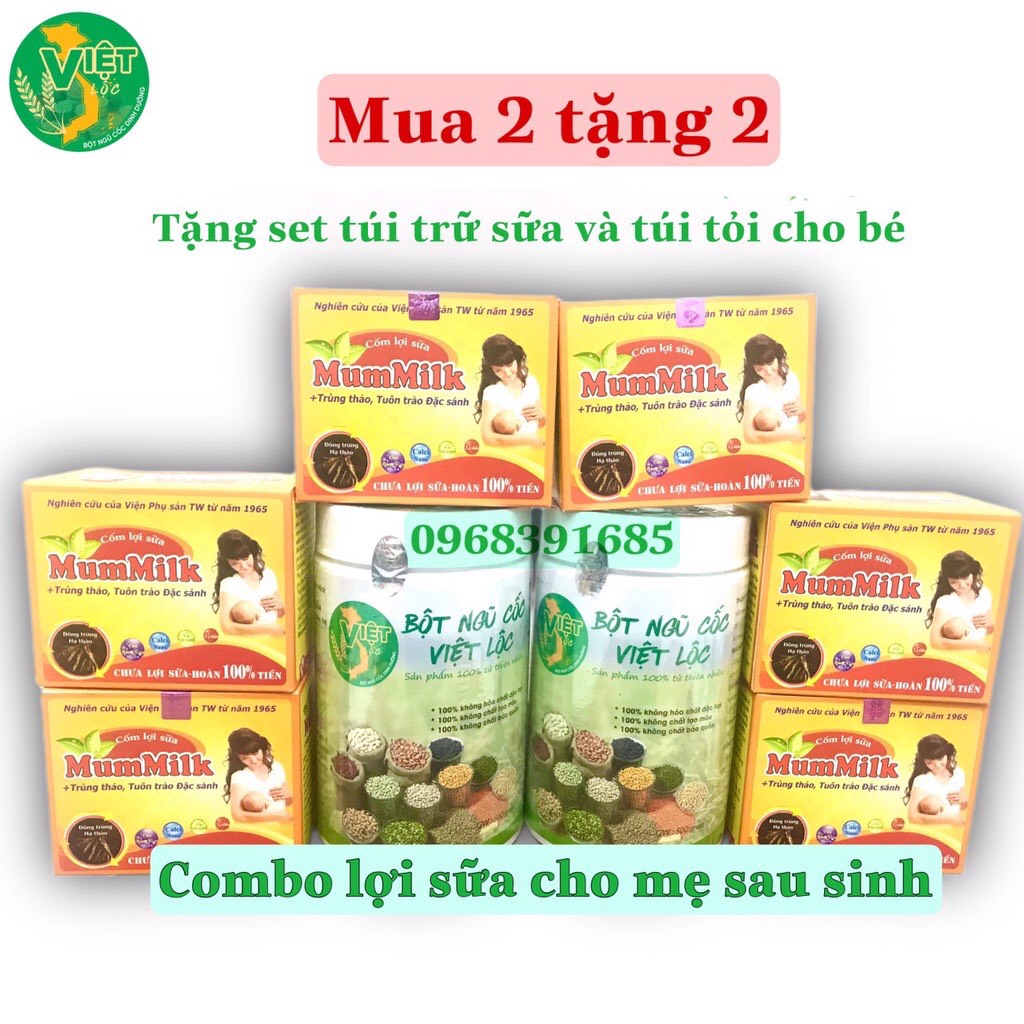 Bột Ngũ Cốc Lợi Sữa Việt Lộc + Cốm Mummilk - Dành Cho Bà Bầu, Ngũ Cốc Dinh Dưỡng, Tiết Sữa Tự Nhiên Cho Bé .