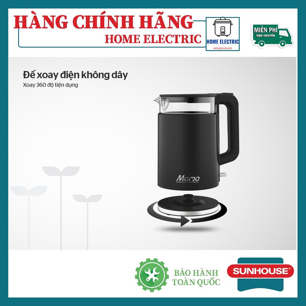 Âm siêu tôc thuy tinh 1.7L Sunhouse SHD1330 Bảo hành chính hãng 12 tháng trên toàn quốc ĐỔI TRẢ 7 NGÀY