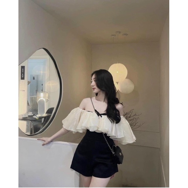 Jum Đùi Trễ Vai Dây Thắt Nơ Tơ Óng Tapta Lưng Thun