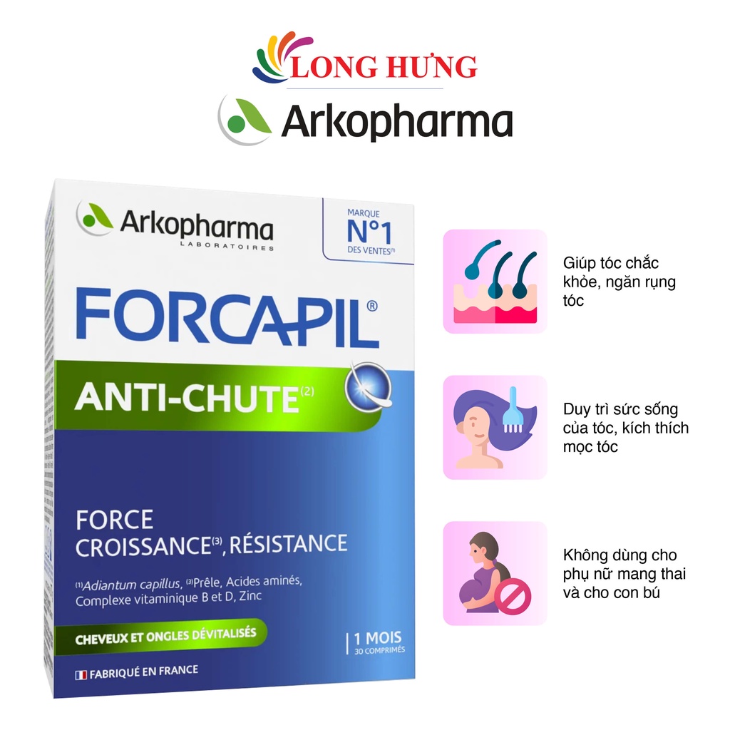 Viên uống Arkopharma Forcapil Anti-Chute hỗ trợ tóc, móng chắc khỏe (30 viên)