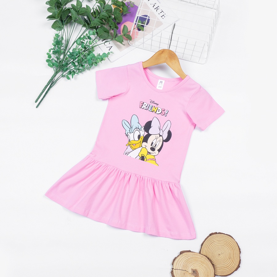 Váy elsa cho bé gái thun cotton tay ngắn in hình hoạt hình, đầm đuôi cá bé gái Áo Lá Homewear NNB004