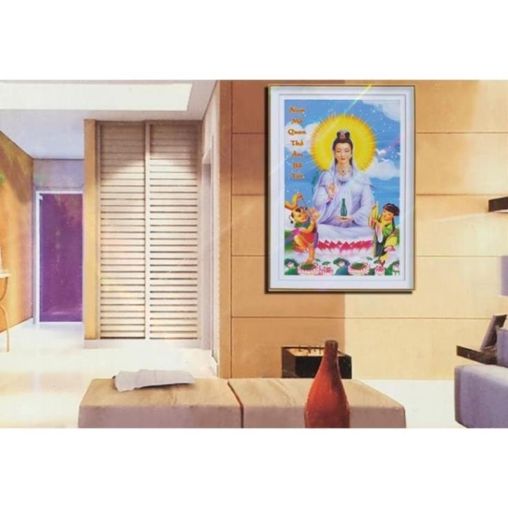 Tranh Cô Ba - 27.Tranh thêu chữ thập Phật Bà Quan Âm LV3502 (30 x 43cm) - chưa thêu