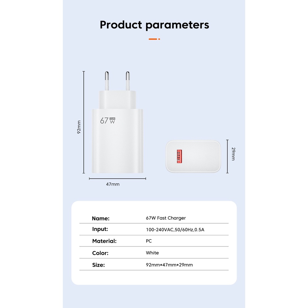 Củ Sạc Nhanh 67W Cho Điện Thoại Samsung Xiaomi