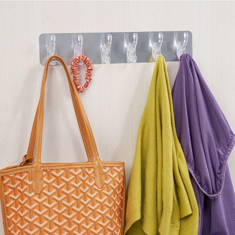 Thanh 6 Móc Dán Tường Siêu Dính Trong Suốt Treo Đồ, Quần Áo, Khăn, Đồ Dùng Nhà Bếp - Siêu Dính, Siêu Chịu Lực HSU