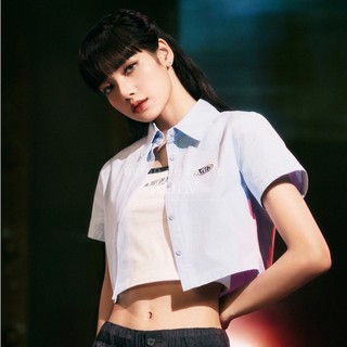 Áo sơ mi croptop adlv chính hãng - áo sơ mi lisa dáng ngắn trendy cá tính | adlv circle wappen croptop white