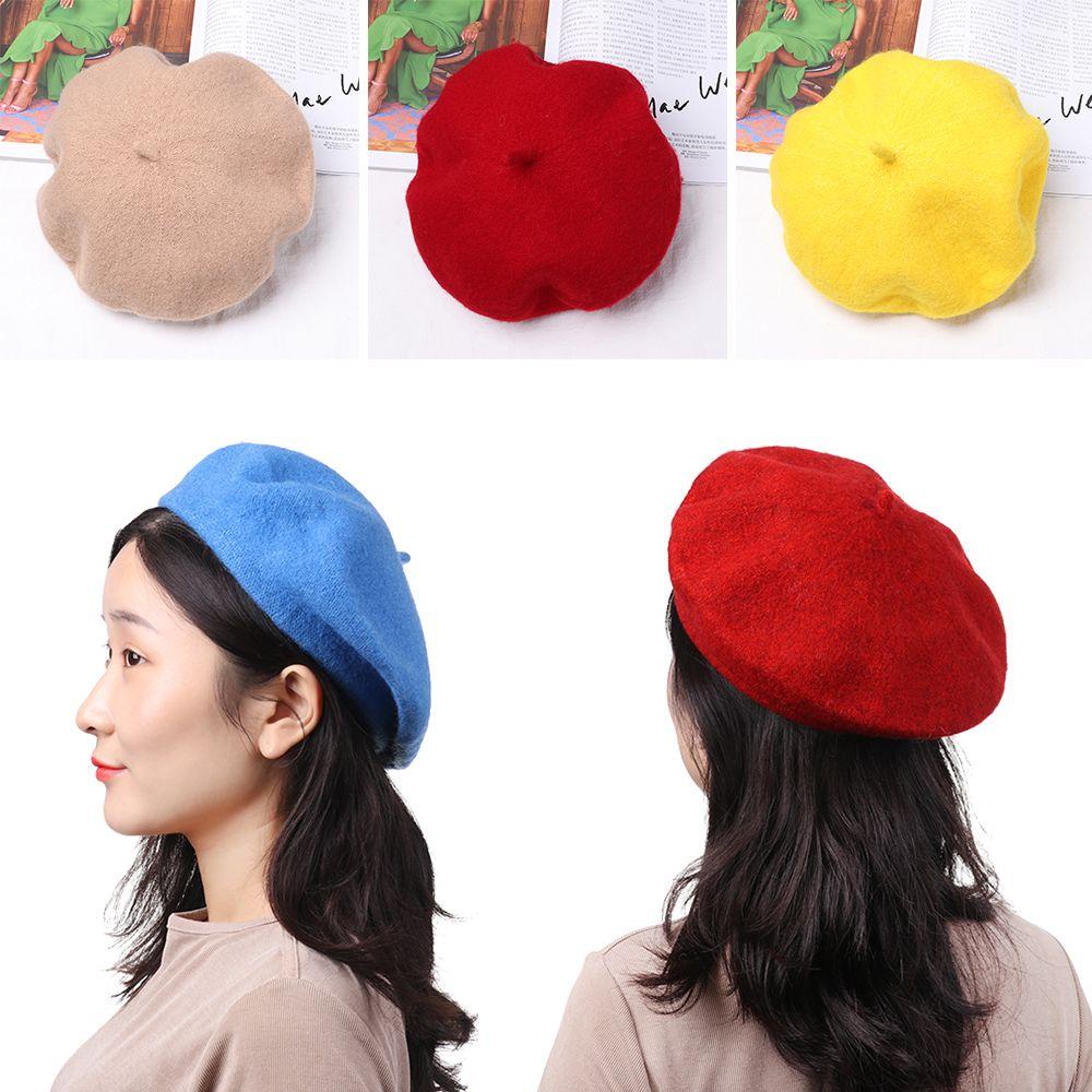 Mũ beret vải nỉ màu trơn phong cách Pháp cho nữ