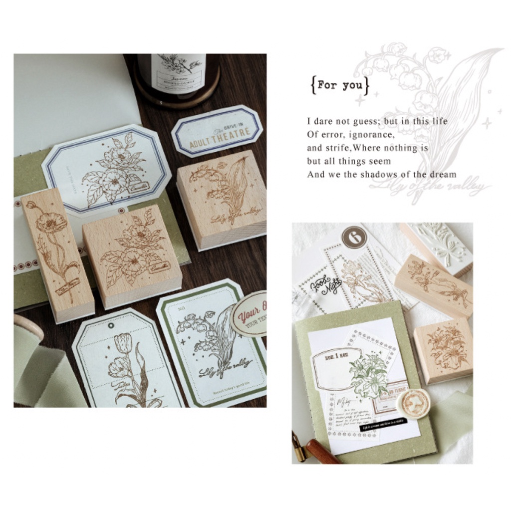 Con dấu gỗ trang trí FOUR WILD FLOWERS Series