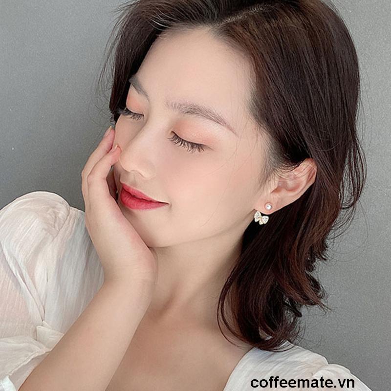 【coffeemate】⚡ Khuyên tai mạ bạc 925 hình nơ phối ngọc trai nhân tạo đơn giản phong cách Hàn Quốc bông tai nữ