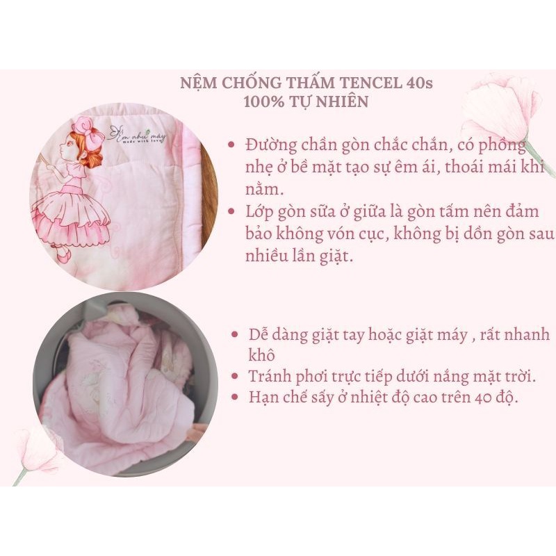 Nệm chống thấm Tencel cao cấp 100% thiên nhiên dành cho bé sơ sinh và bé nhỏ nằm ngủ, mang đi học