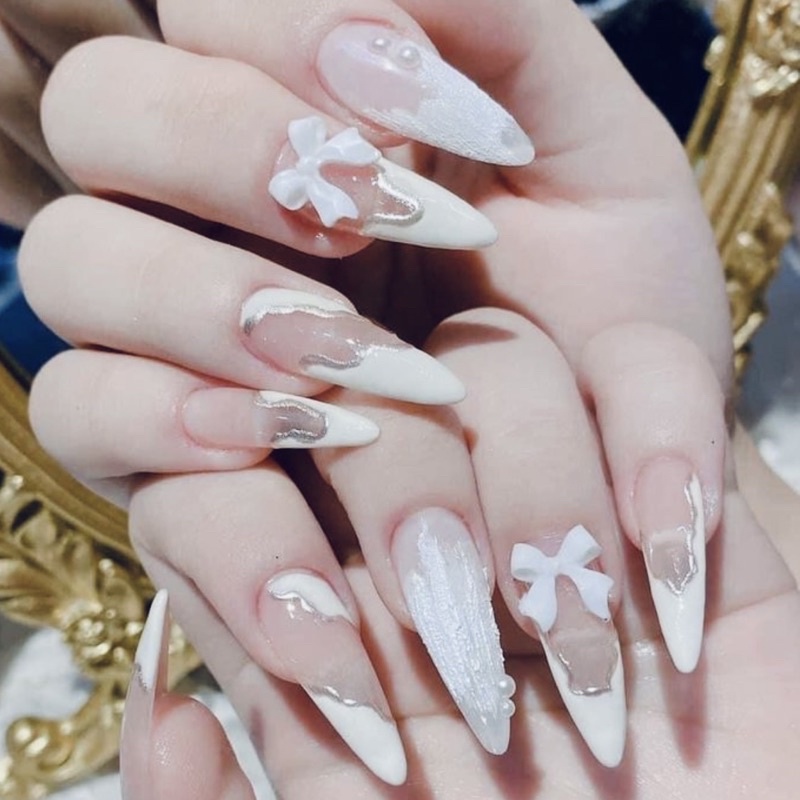 Nailbox thiết kế trắng nơ