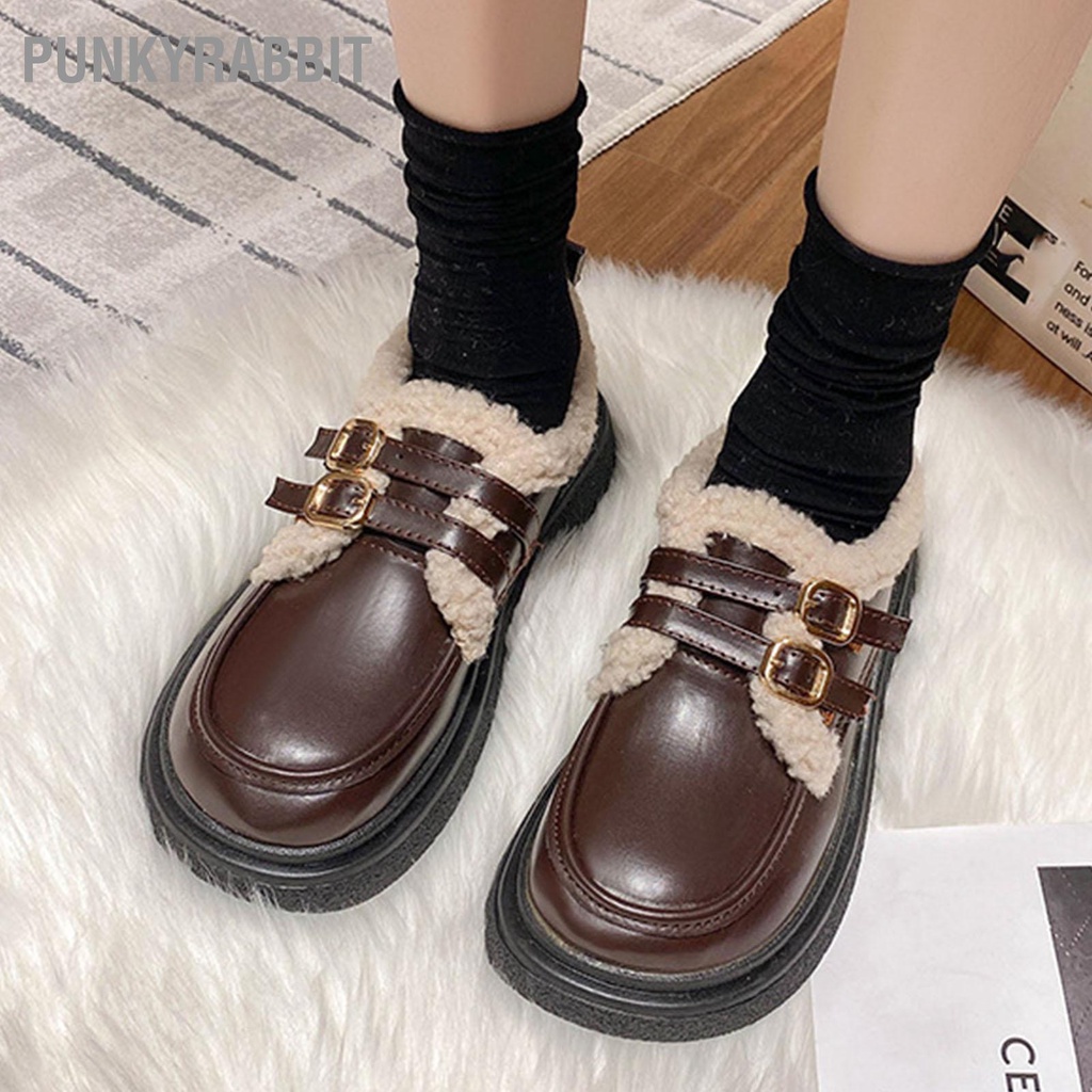 PunkyRabbit Phụ nữ Mùa Đông Giày Ấm Áp Phong Cách Cổ Điển Lớp Lót Sang Trọng Nền Tảng Dày Thời Trang cho Thu
