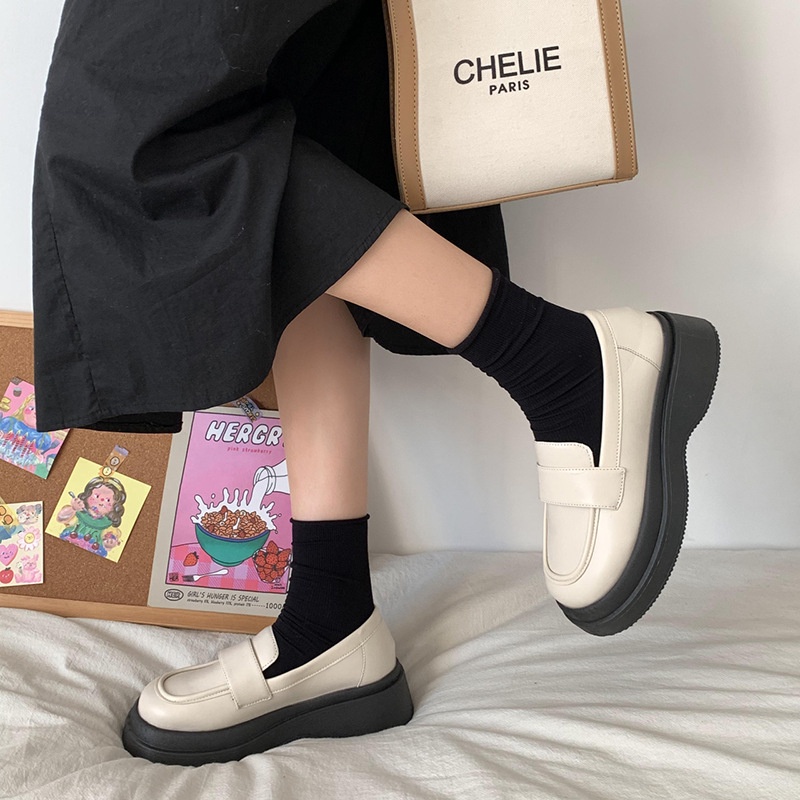 Giày Da Mũi Tròn Đế Dày Tăng Chiều Cao Thời Trang Xuân Hè 2023 Phong Cách Mori Retro Pháp Cho Nữ