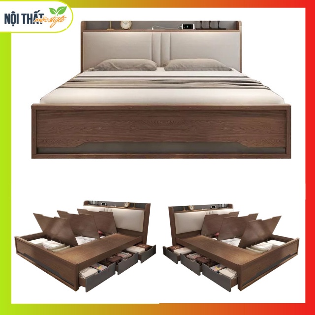 Giường Ngủ Thông Minh Gỗ MDF17 Có Nệm Đầu Giường Dày Dặn Chắc Khỏe