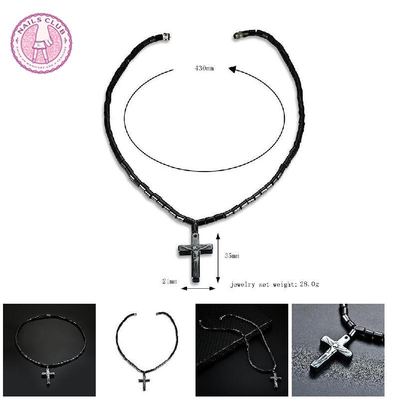 Vòng cổ Đá Hematite Màu Đen Từ Tính Mặt Thánh Giá Thời Trang Cho Nam Và Nữ