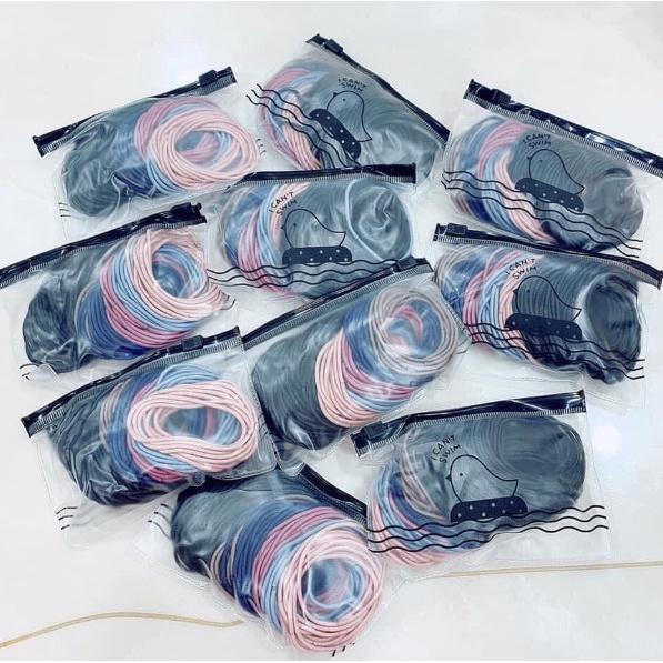 Túi zip 100 sợi thun cột tóc du lịch siêu dễ thương