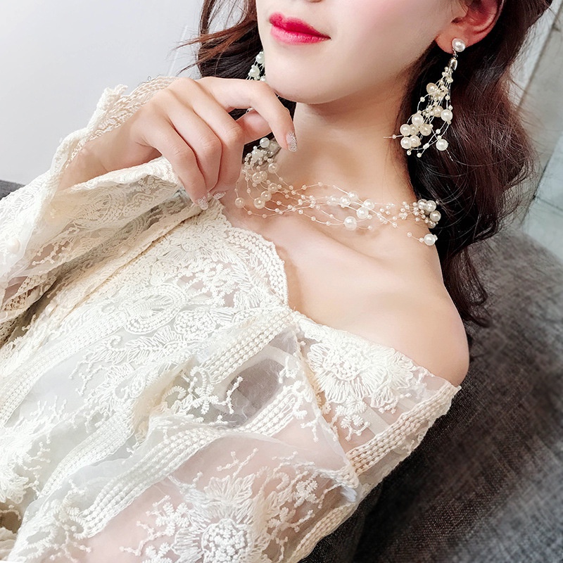 Vòng Cổ Choker Nhiều Lớp Đính Ngọc Trai Nhân Tạo Thời Trang