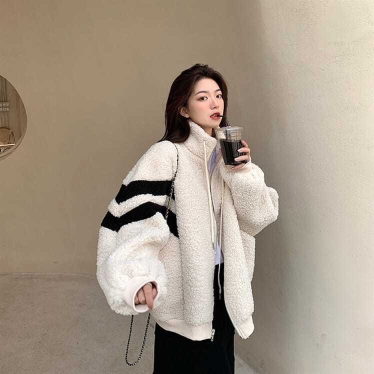 Áo Khoác Len Lông Cừu Tay Dài Dáng Rộng Thời Trang Thu Đông Hàn Quốc Hàng Mới 2023 Dành Cho Bạn Nữ