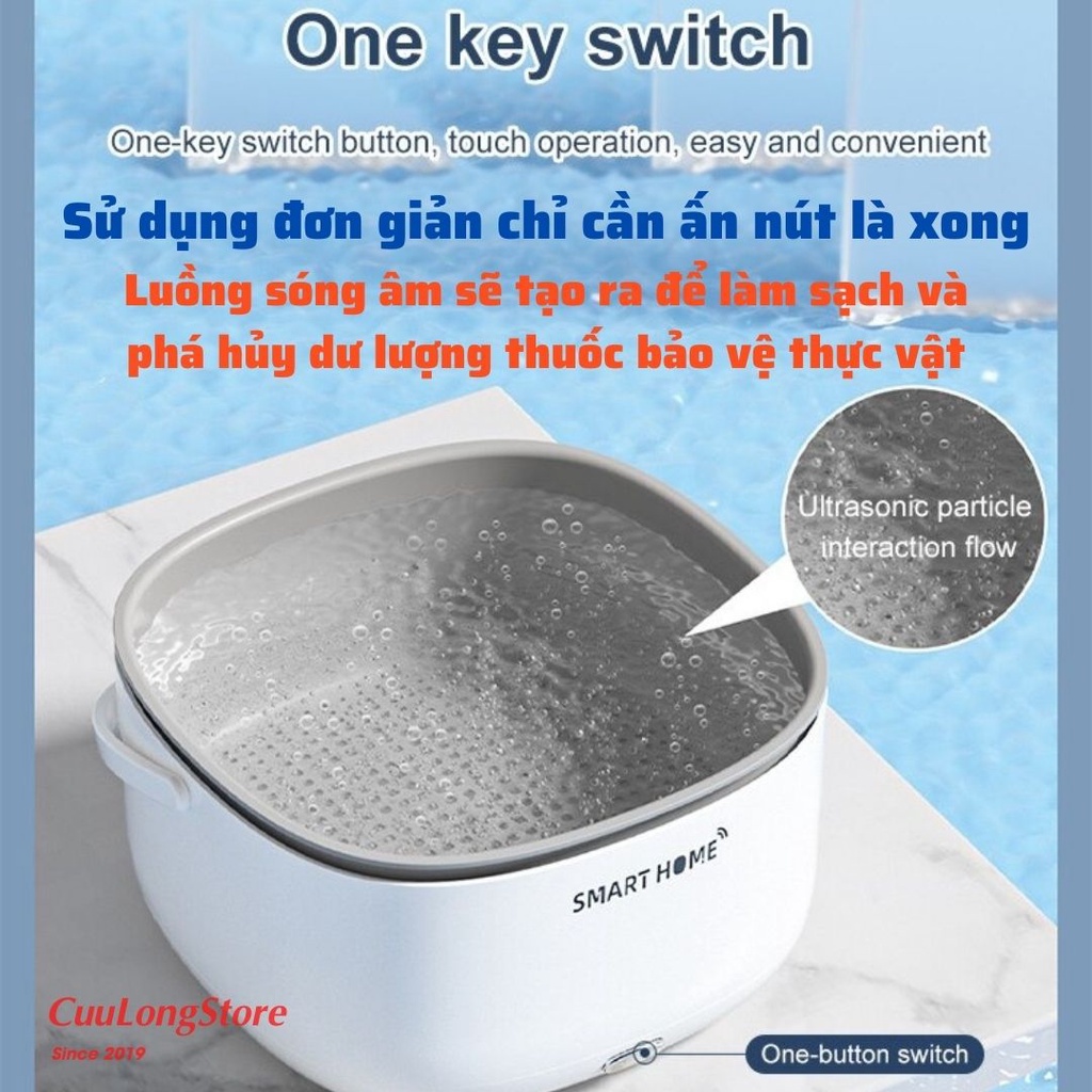 Máy Rửa Hoa Quả Khử Độc Thực Phẩm Smart Home làm sạch tiệt trùng sóng âm sục Ozone rau củ thịt cá diệt vi khuẩn virus