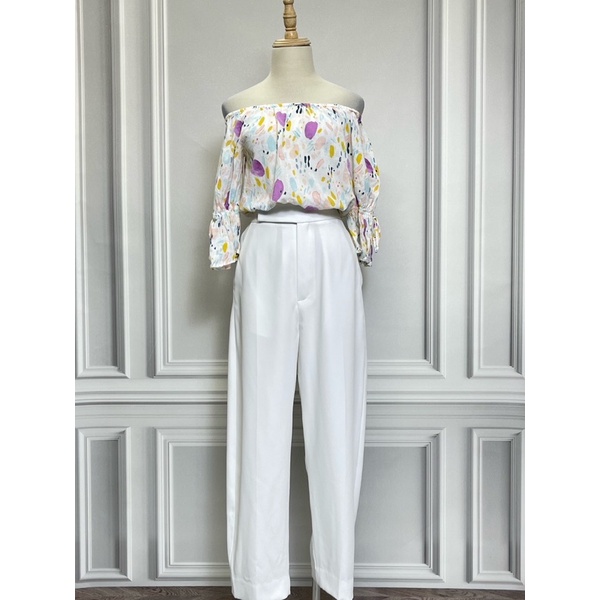 A1396 Áo trễ vai sắc màu LIBÉ WORKSHOP hàng hiệu chính hãng thời trang nữ màu trắng secondhand thanh