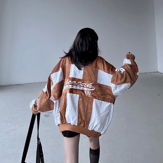 Áo khoác bomber cheetal chắp vá màu nâu be siêu xinh