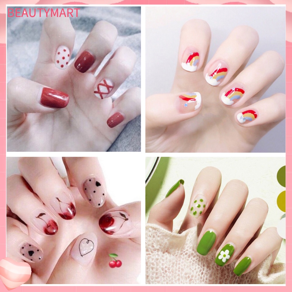 Miếng Dán Trang Trí Móng Tay Toàn Diện Họa Tiết Hoa Trái Tim 3D Xinh Xắn