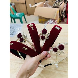 sản phẩm bờm nhung đỏ + cặp tóc đỏ + bờm ngọc T03