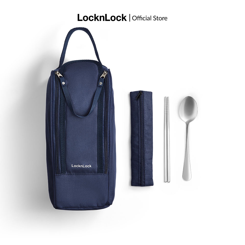 Bộ hộp cơm giữ nhiệt Lock&Lock Pump Vacuum Lunch Box (300ml*2, 500ml*1, bộ đũa và thìa, túi) LHC8052S01