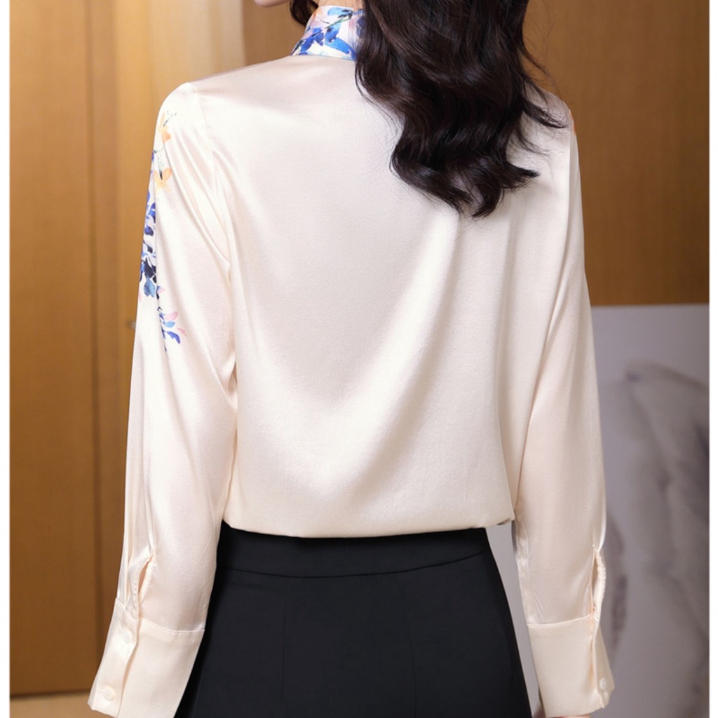 Áo Sơ Mi Lụa Satin Tay Dài In Hoa Thời Trang Mùa Xuân 2023