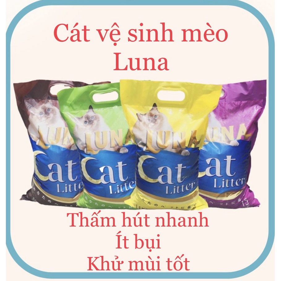 Cát vệ sinh cho mèo Luna Cat Litter 9L mùi chanh táo cà phê lavender tải vón tốt, ít bụi, khử mùi tốt thấm hút nhanh
