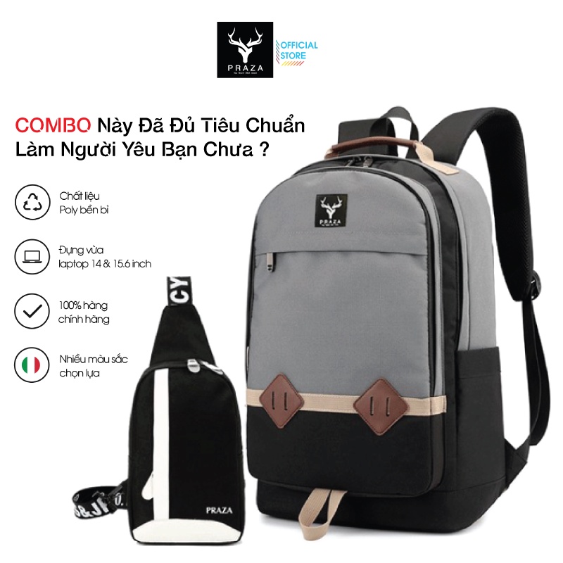 Combo Balo Thời Trang Unisex BL167 &amp; Túi Messenger Thời Trang PRAZA DC090(ĐEN)