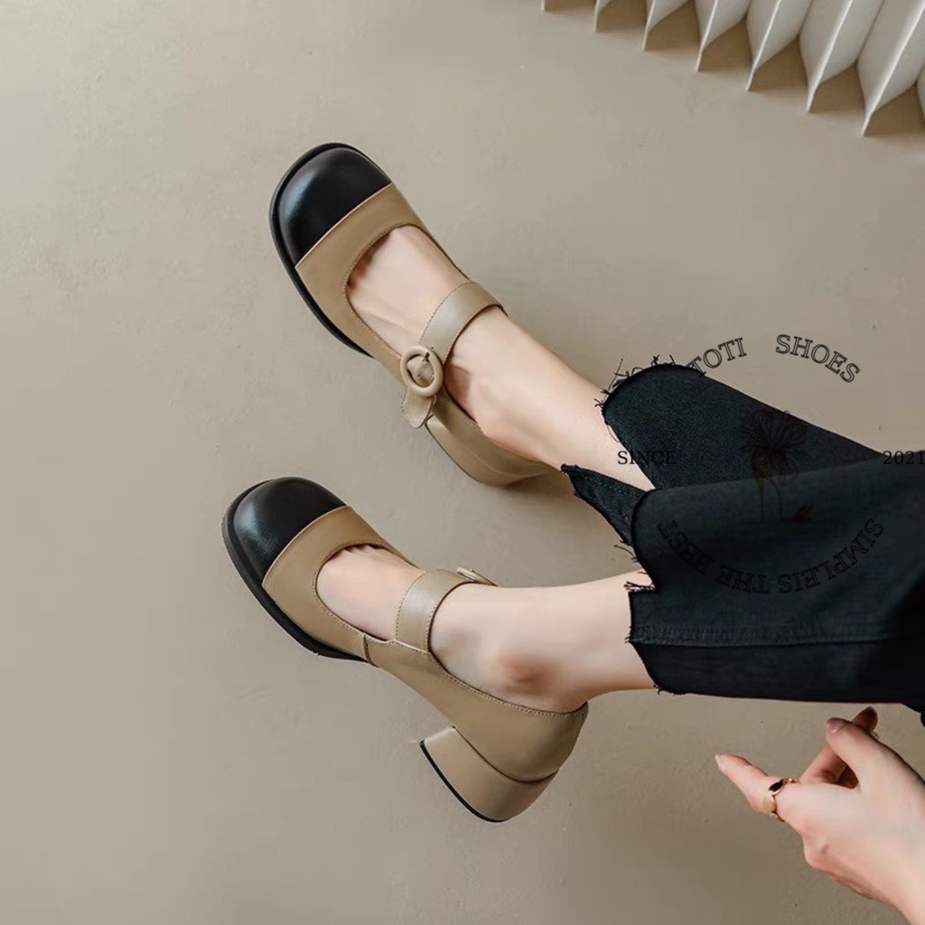 GIÀY THỜI TRANG TOTIIE STORE - SỤC NỮ BÍT MŨI TRÒN BÓNG - GIÀY CAO GÓT QUAI NGANG KHÓA VUÔNG G2212520