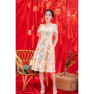 Đầm xoè Ciara lụa 5652 hoạ tiết sang trọng váy Lucy