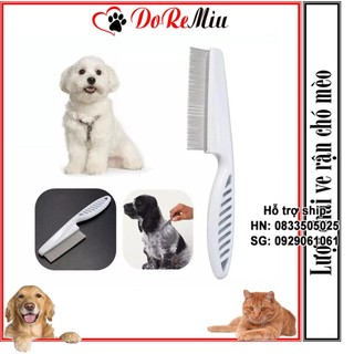 STHA- Lược chải ve rận cán dài lược chó mèo màu trắng