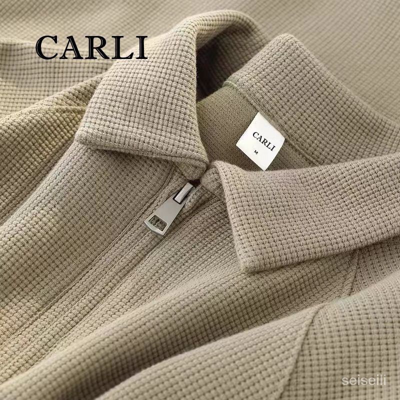 CARLI Áo Thun polo Tay Dài Dáng Rộng Một Nửa Có Khóa Kéo Đơn Giản Phong Cách Mới Mùa Thu Hợp Thời Trang Cho