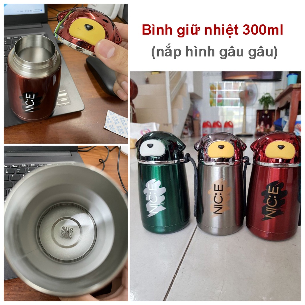 Bình Giữ Nhiệt Cao Cấp Hình Con Gấu 300ml