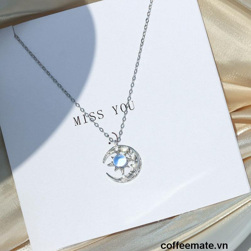 【coffeemate】⚡Vòng cổ Mặt Trăng Và Ngôi Sao Màu Xanh Dương Đơn Giản Phong Cách Hàn Quốc Cho Nữ