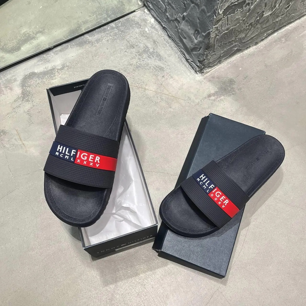 Dép quai ngang Tommy Hilfiger Ronks Black 001 Fullbox | PiuPiu Authentic
