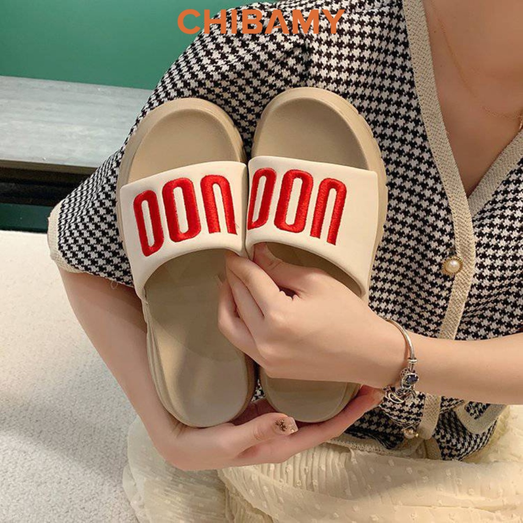 Dép quai ngang thêu chữ U00 đế PU siêu nhẹ cao 5cm
