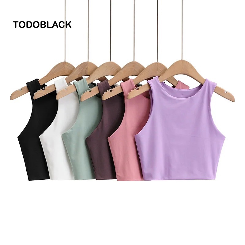 Áo thun croptop TODOBLACK không tay cổ tròn ôm dáng vừa vặn thời trang mùa hè cao cấp cho nữ với 6 màu tùy chọn