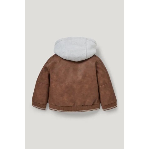 Áo khoác da biker màu nâu có mũ cho bé trai ACA005