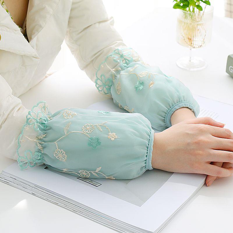 Ống Tay Áo Ngắn Hai Lớp Thêu Ren Chống Bẩn Thời Trang Thu Đông Hàn Quốc Dành Cho Bạn Nữ Mặc Trong Văn Phòng