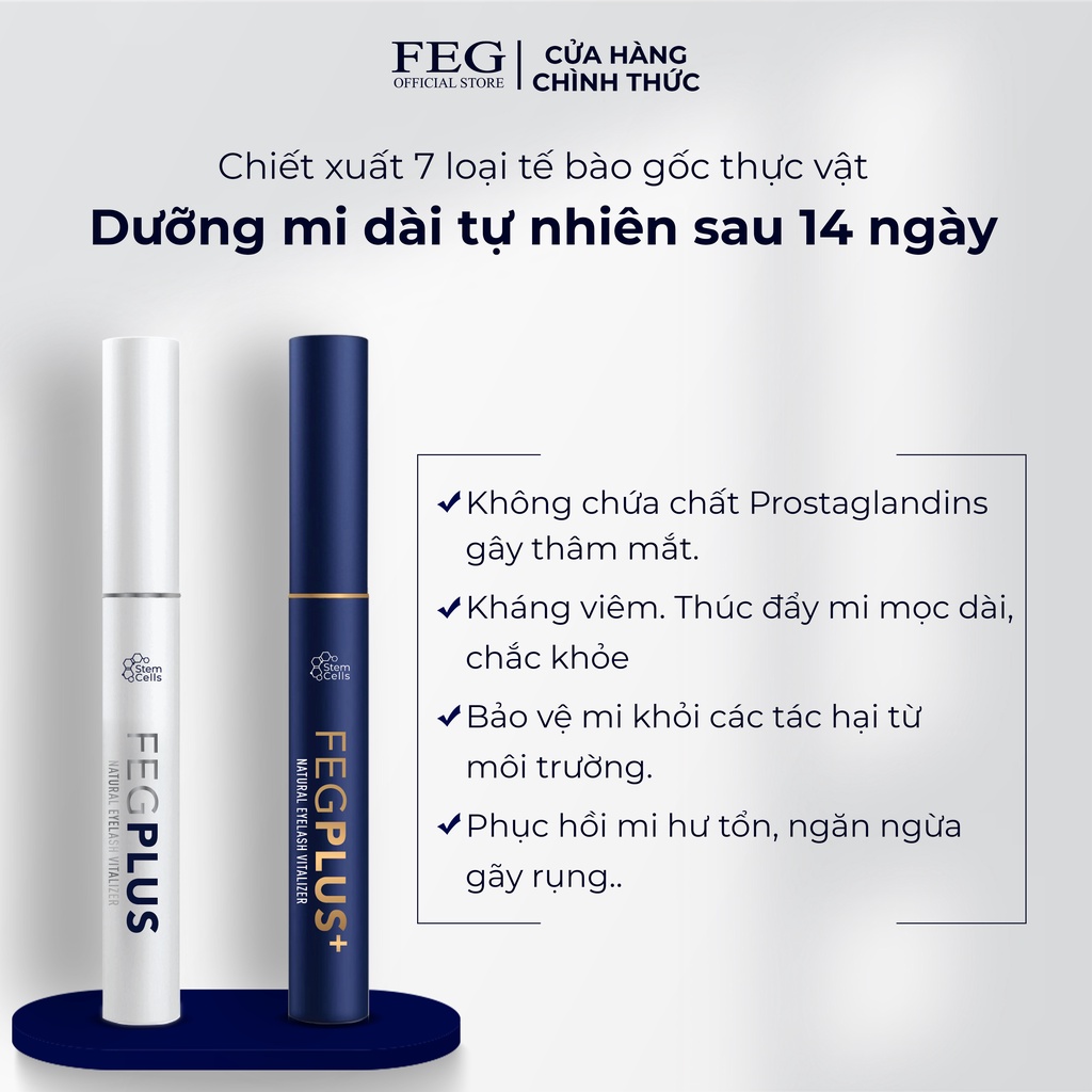 Combo dưỡng mi FEG Plus Stem Cells - Phiên bản tế bào gốc, dài mi nhanh, không chứa Prostaglandins gây thâm mắt (5ml/lọ)