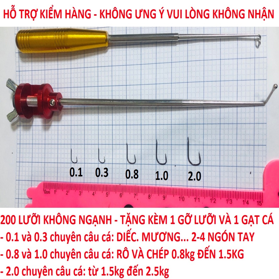 200 Lưỡi câu cá siêu cường, không ngạnh, phom size bé - tặng kèm GỠ LƯỠI VÀ GẠT CÁ