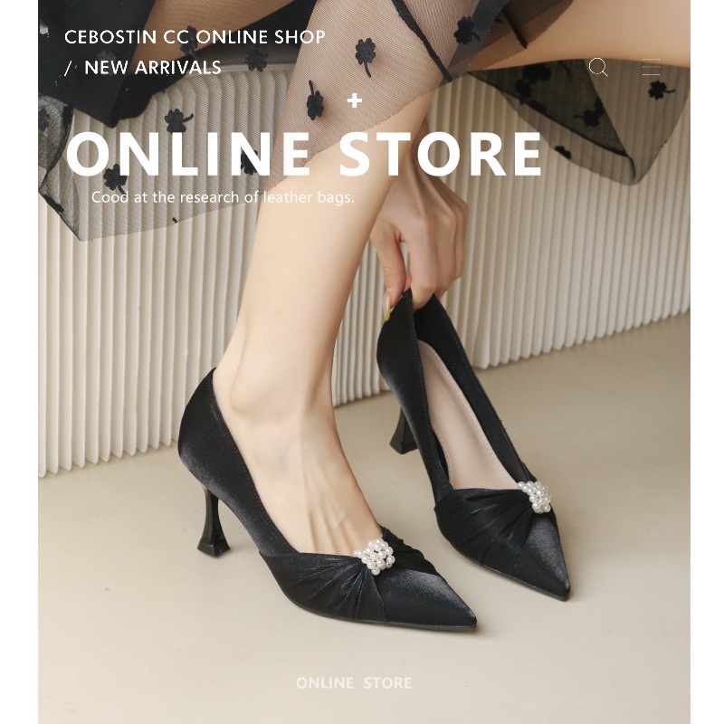 【EVEANOBQY】Giày Cao Gót Da Mềm Mũi Nhọn Thời Trang Xuân Thu 2023 Cho Nữ