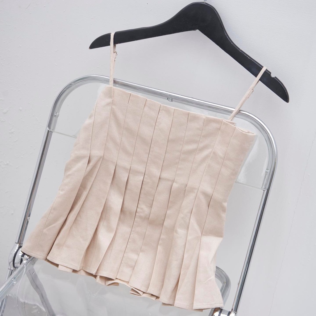 Áo dây kiểu xếp li thân thời trang GAGO 2 màu xanh lá và kem GA4232 GA4233