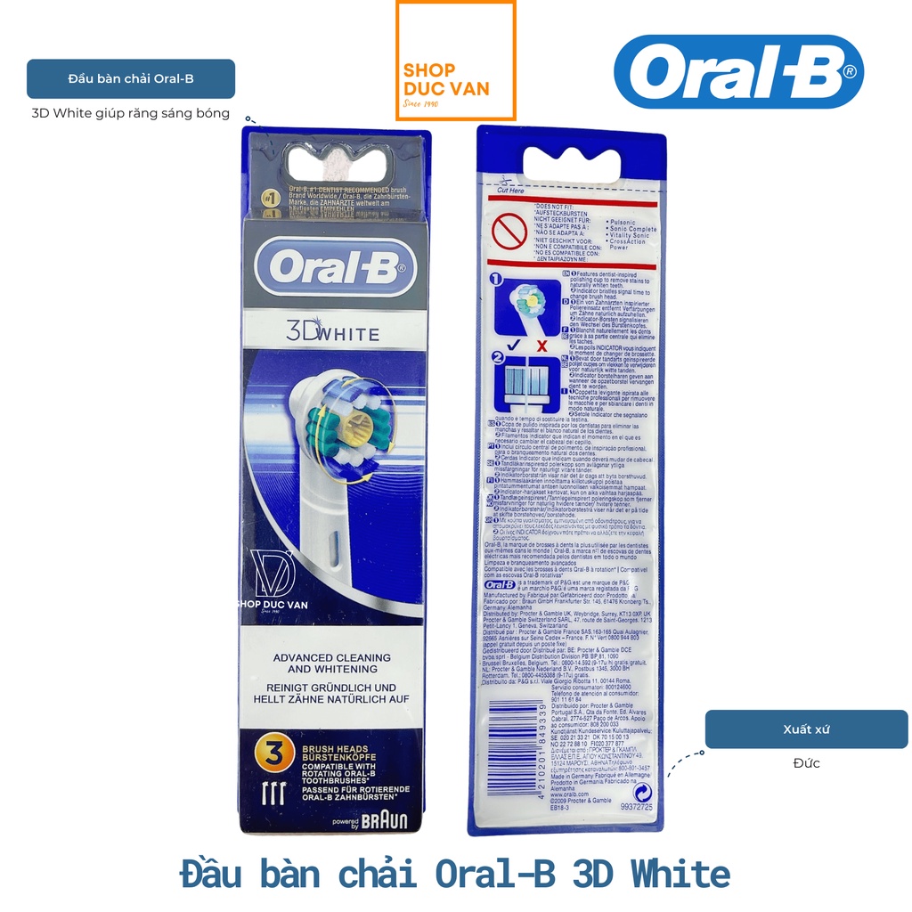Đầu Bàn Chải Điện Oral-B 3D White  Cho Răng Trắng Sạch, Sáng Bóng