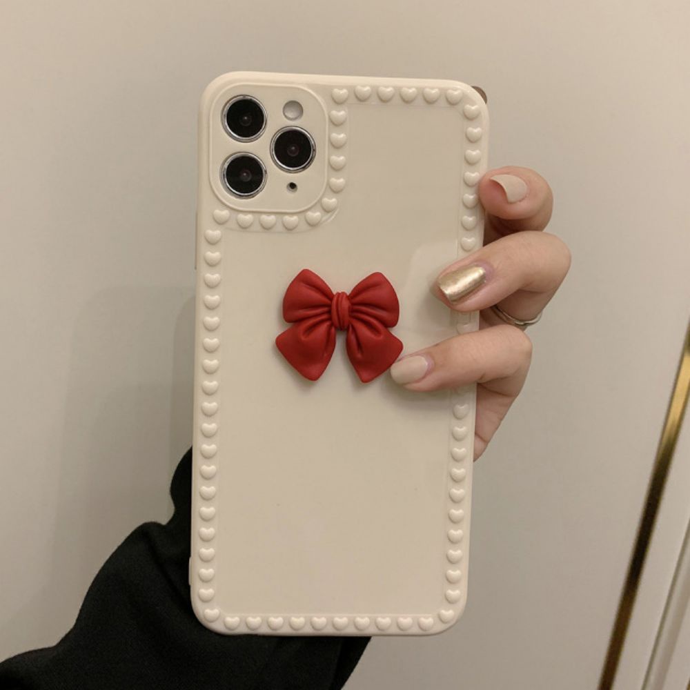 Ốp Điện Thoại TPU Mềm Chống Trượt Chống Rơi Đính Nơ Hồng Cho IPhone 13 12 11 Pro X Xs Max XR 8 7 Plus SE