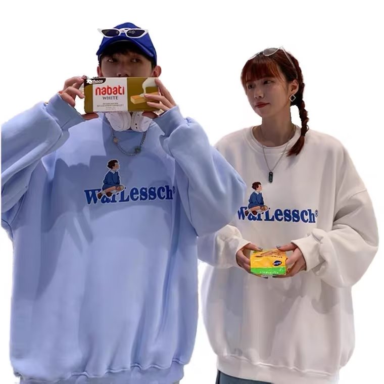 Áo sweater Tay Dài In Chữ Phong Cách hip hop Đường Phố Hàn Quốc Cỡ Lớn M-5XL Cho Nam