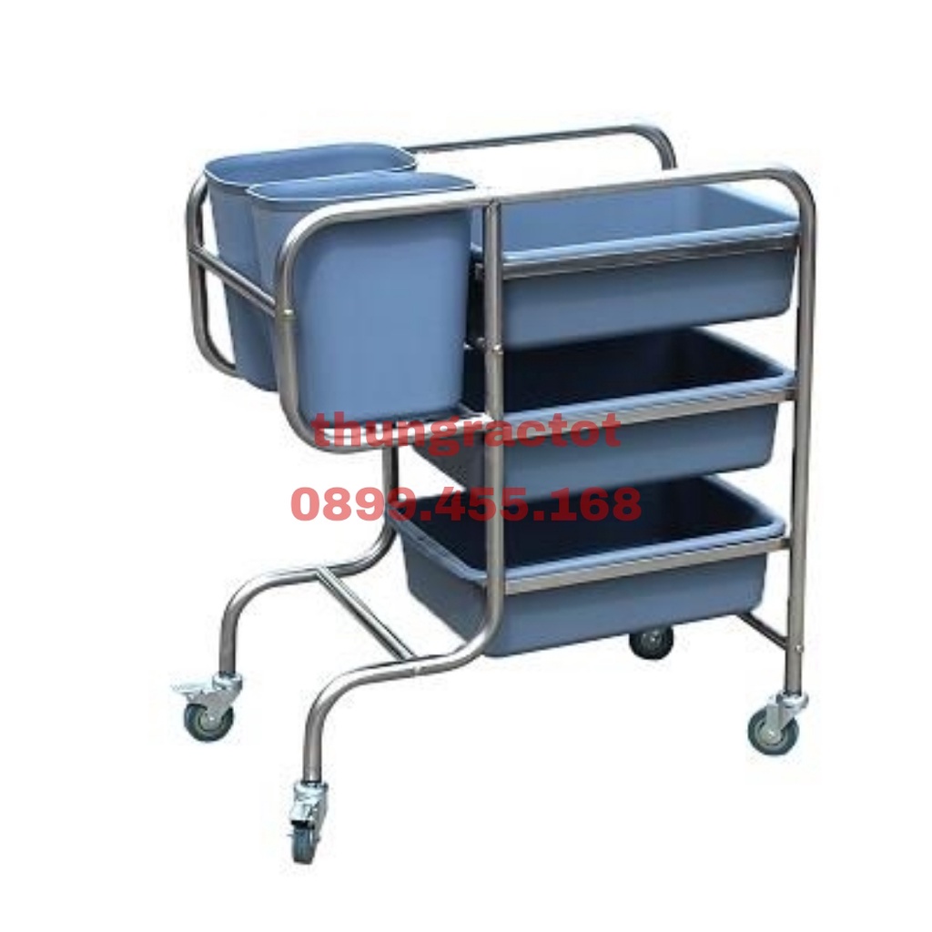 Xe đẩy thu gom chén dĩa dơ inox, xe dọn dẹp chất thải nhà hàng, khách sạn