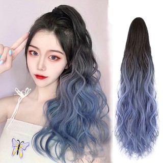 Tóc giả đuôi ngựa 45cm xoăn dài màu đen / nâu / hồng / xanh dương cho nữ